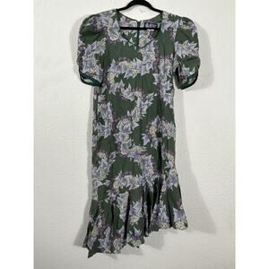 Vintage Hawaiian Heritage Dress Size M Green Maxi Asymmetrical Cotton Floral